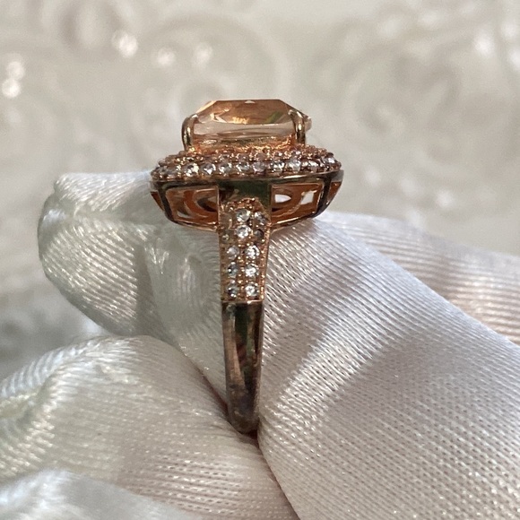 Morganite Diamond Cushion Cut Sterling Silver 14k Rose Gold Ring 4Ct Christmas - Picture 6 of 17